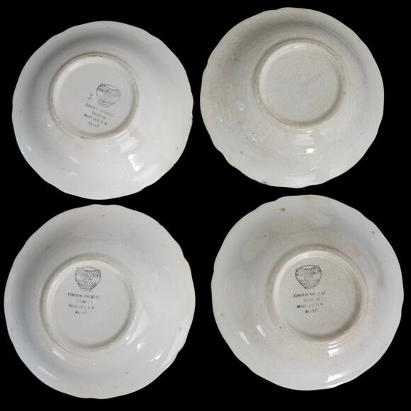 Set of 4 Vintage Edwin M. Knowles Semi-Vitreous 5.5" Bowls Floral Gold Trim USA - Picture 6 of 6